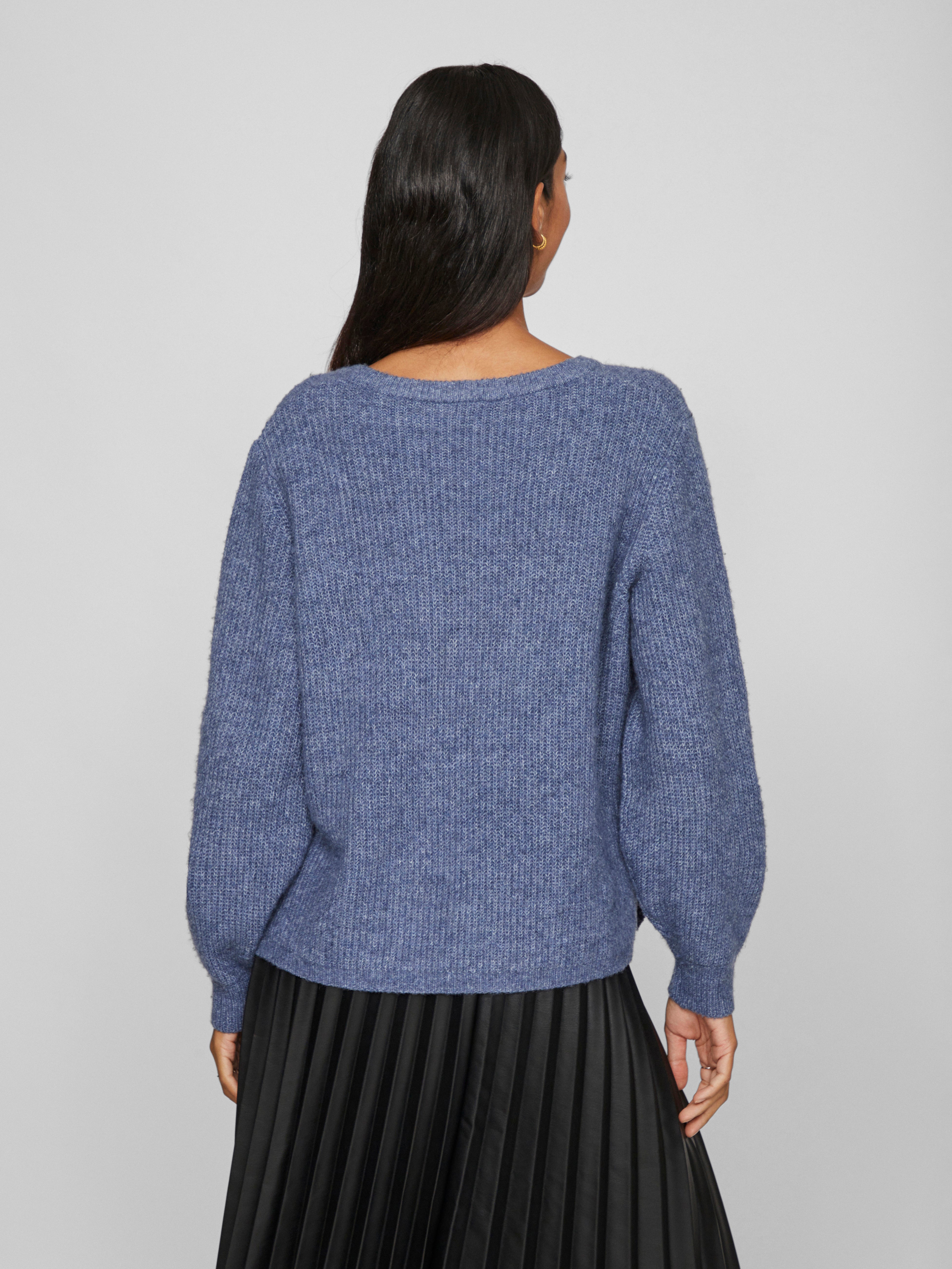 Vibeluna V-neck Rev L/S striktrøje - Bijou Blue